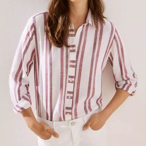 LOFT Striped Button Down Tunic Shirt Red White Black Collared